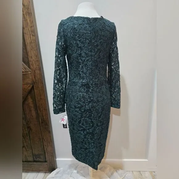 Xscape Lace Appliqu Long Sleeve Cocktail Midi Dress NWT size 10 Green -  threedaughtersproperties.com